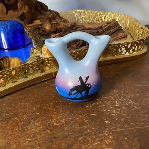 . Vintage Southwestern Wedding Vase -  Small Blue Hand Painted Bud Vase